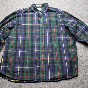 VTG L.L. BEAN Flannel Shirt Plaid Button Up Red Green Blue Yellow Men XL Reg EUC